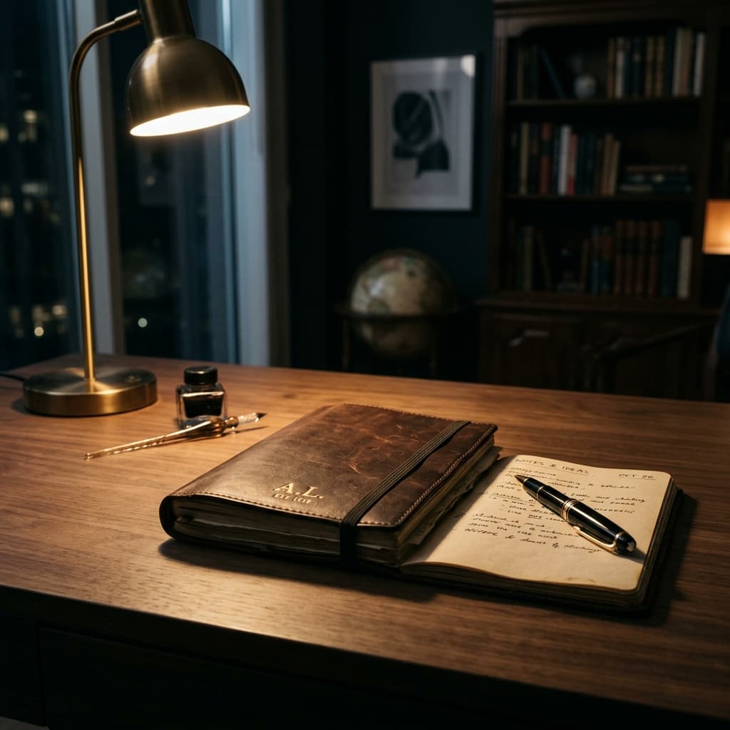 Eyeglasses and pen on a desk